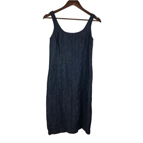 Talbots Linen Dark Blue Chambray Sheath Midi Dress Plus Size 20 2X - Picture 8 of 9